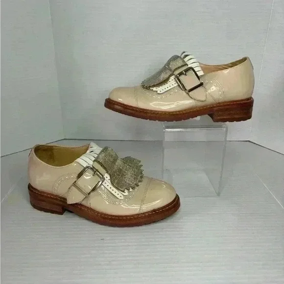 The Office of Angela Scott Mr. Oliver Beige White Oxford Size 35.5/ 5.5 Women’s - Picture 1 of 12
